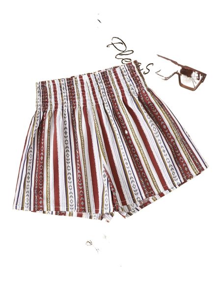 

striped and geo print shirred waist shorts p3dy#, White;black