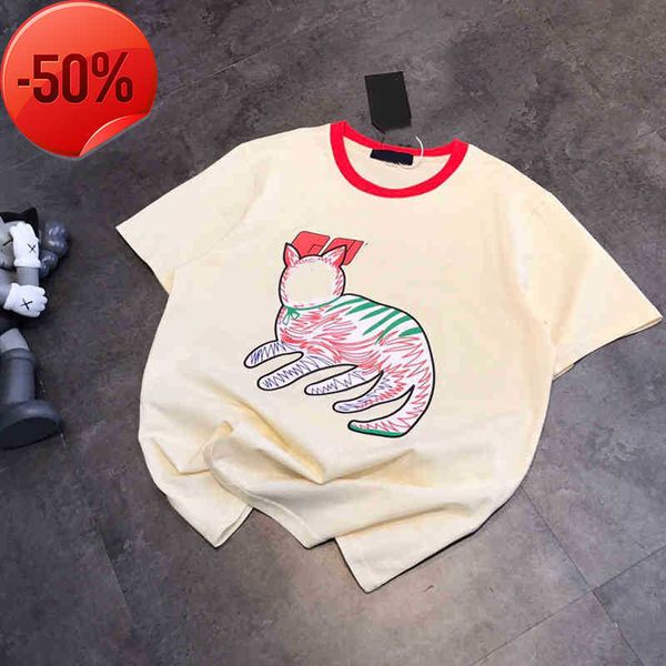 

factory wholesale spring summer 21 age reducing cartoon printed casual loose round neck short sleeve t-shirt 046g, White