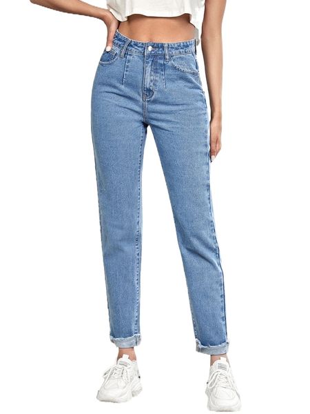 

tall high waist raw trim mom jeans g0zl#, Blue