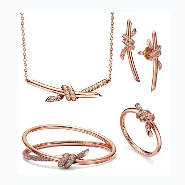 

2022 new fashion tif necklace knot bracelet stud earrings original brand logo exquisite women's holiday gift simple, Silver