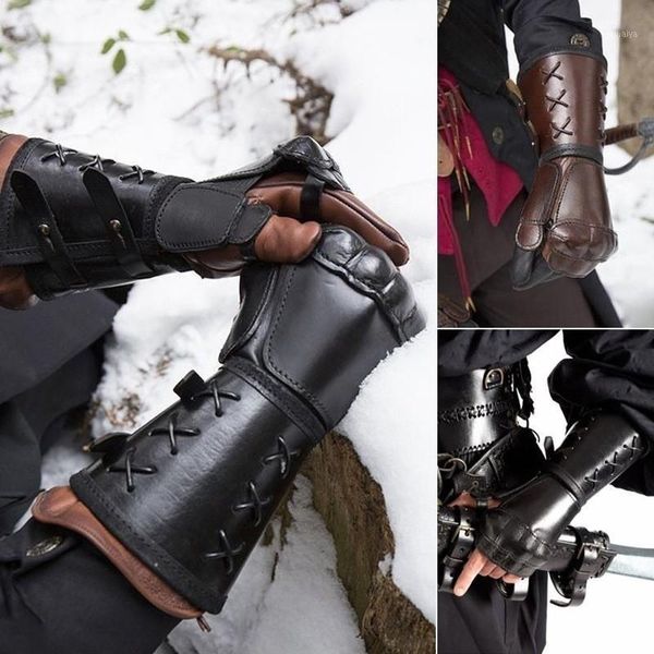 Apoio de pulso largo luvas de motocicleta Knights guerreiro homens medievais steampunk lace-up algemas renascentistas de couro luta templar armadura bracers