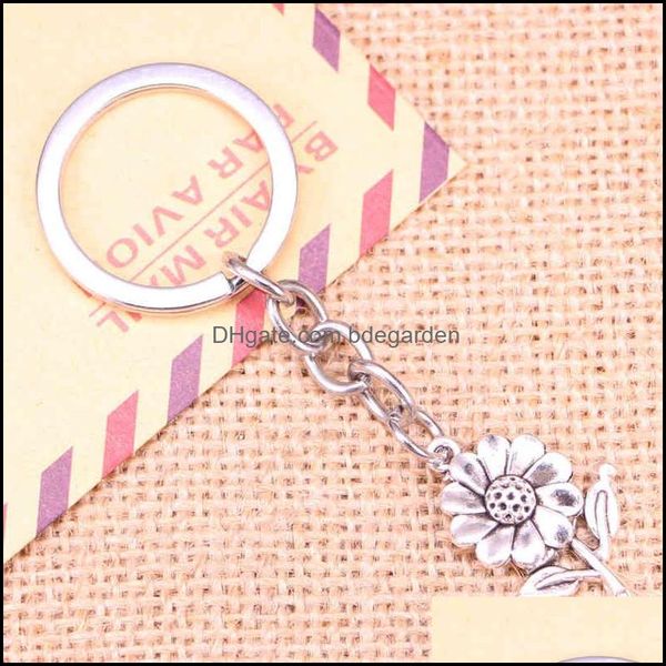 

keychains 20pcs fashion keychain 27x20mm sunflower flower pendants diy men jewelry car key chain ring holder souvenir for gi bdegarden dhuyz, Silver