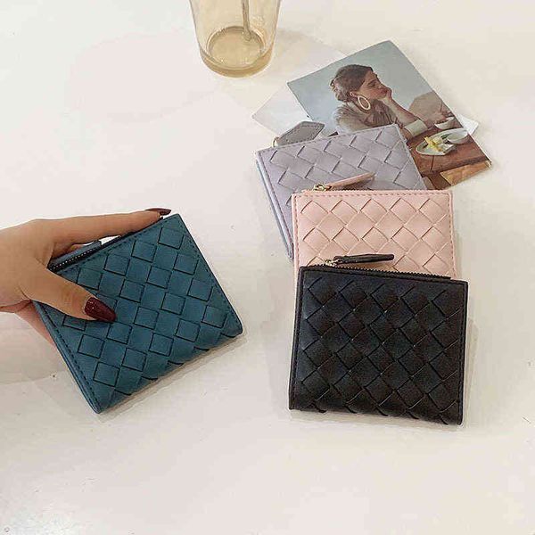 Niche High Woven Wallet Damen Kurz Multi Card Slot Kartentasche Student Change Folder Trend 220625