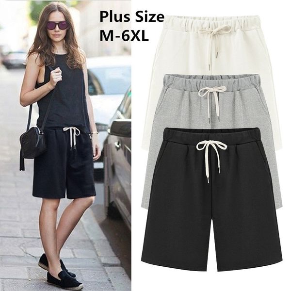 

large size summer cotton casual women shorts plus size loose ladies shorts female solid color short pant y200403, White;black