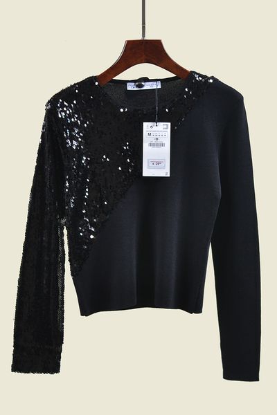 

2022 long sleeve fashion sweater with sequins, White;black