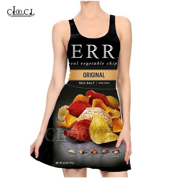 

delicious potato chips 3d print dress women summer selling casual sleeveless fashion party slim dresses 220617, Black;gray