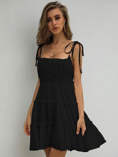 

missord knot straps frill trim cami dress t7ik#, Black;gray