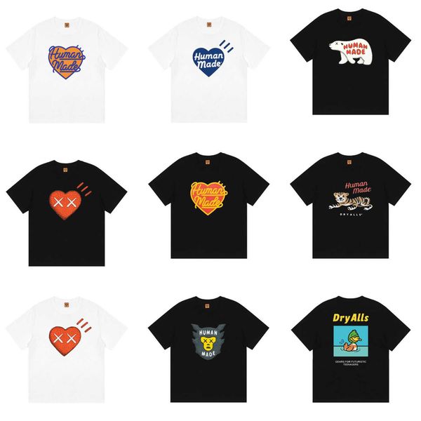 

men designer fashion human made hand-painted cartoon back polar bear duck letter print short sleeve casual t-shirt couple male summer, White;black