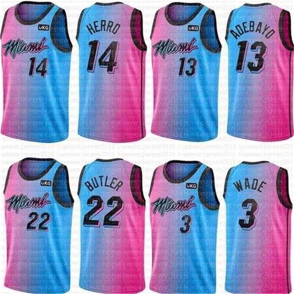 

668 miami\rheat\rjersey jimmy 22 butler bam 13 ado jersey tyler 14 herro dwyane 3 wade jersey 55 robinson goran 7 dragic, Black