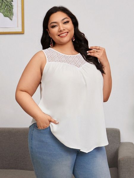 

emery rose plus lace insert sleeveless r3tn#, Black