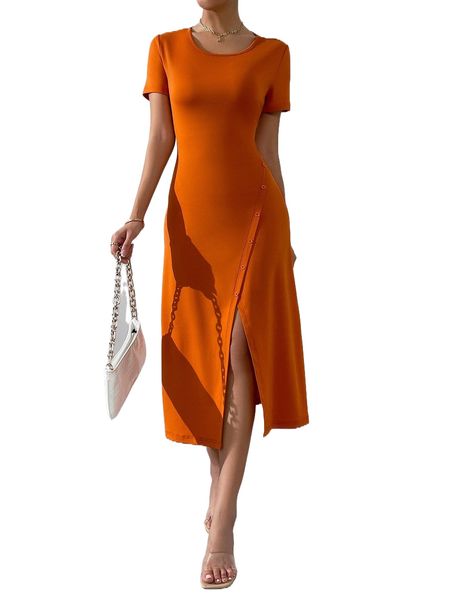 

button detail split hem dress g7ez#, Black;gray