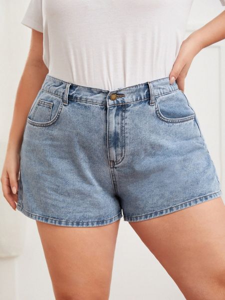 

plus zipper fly patched detail denim shorts j2od#, White;black