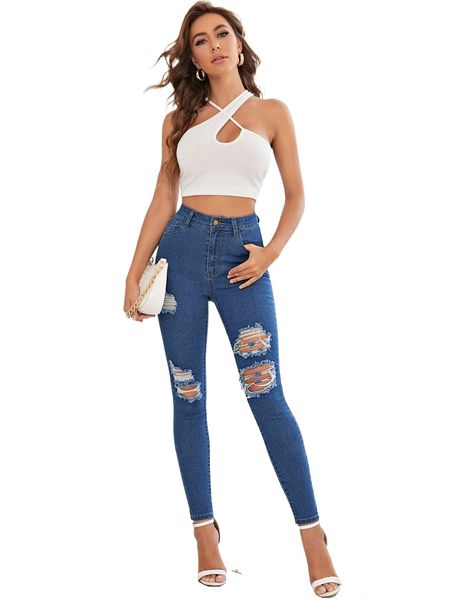 

high waist ripped skinny jeans d7hf#, Blue