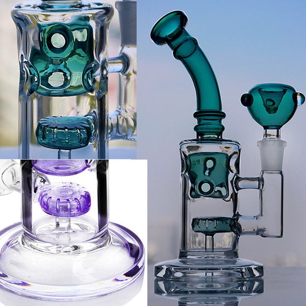 Bong in vetro smerigliato viola verde scuro soffione a uovo favoloso perc Bong in vetro smerigliato con giunto femmina da 14 mm riciclare piattaforme petrolifere narghilè due funzioni