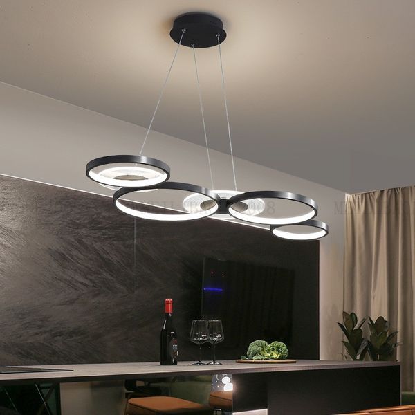 Nordic Creative Circular LED Kolye Lambaları Yemek Oturma Odası Yatak Odası Fuaye Restoran Mutfak Armatürleri Siyah/Altın Asma Işıkları