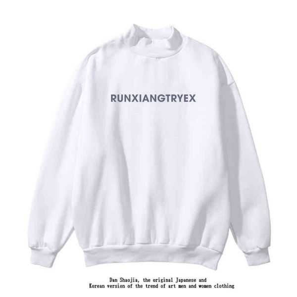 

winter contrast letter printed half high collar plush thickened sweater for men and women loose ins student couple bottoms, Black