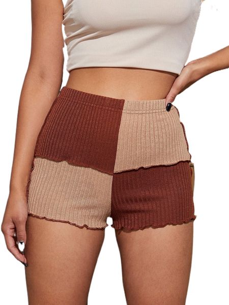 

colorblock lettuce trim rib-knit shorts 866p#, White;black