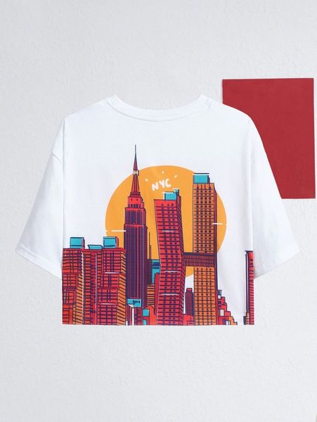 

x abbicreates studio building & letter graphic drop shoulder tee e9cw#, White