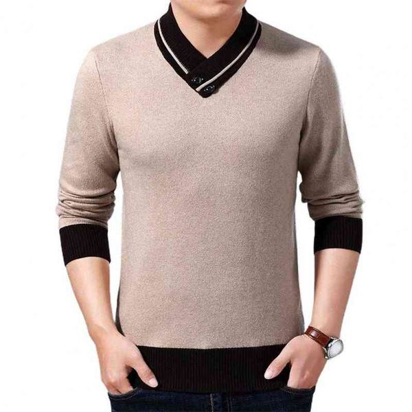 Maglione da uomo con scollo a V lavorato a maglia sciolto casual maglieria morbida spessa bottone caldo autunno inverno maglione dolcevita pullover L220730