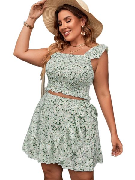 

plus ditsy floral print & wrap hem skirt l2fb#, Black