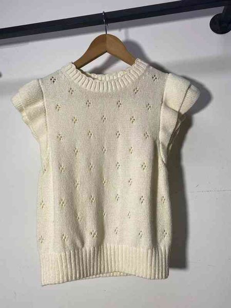 

women's knits tees cream mesh knit ruffle vest sleeveless 30575 in autumn and, White