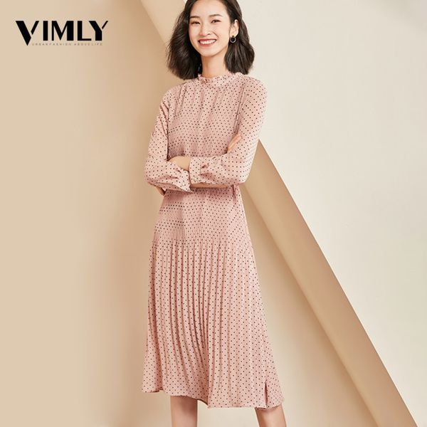 

vimly elegant polka dot women dress full sleeve female office chiffon dot print dresses aline vintage sweet clothing vestidos y200326, Black;gray