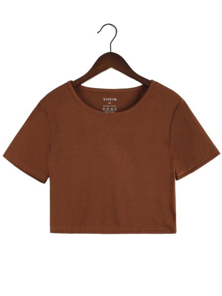 

solid round neck crop tee c2dy#, White