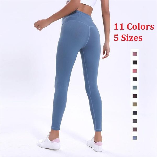 

women yoga pants solid color high waist sports gym wear running leggings elastic fitness lady overall full tight257w, Black