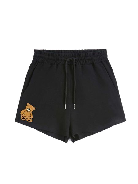 

bear print drawstring waist shorts o3n4#, White;black