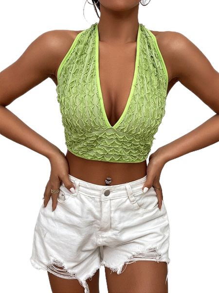 

frill trim tied backless halter p0vw#, White