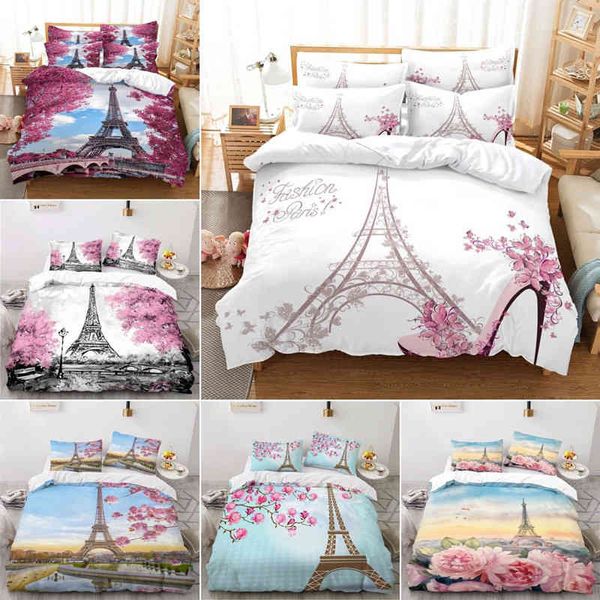 Romântico Eiffel Tower Duvet Capa Conjunto de meninas chiques de casas de cama para adolescentes decoração de quarto adulto edredom da cidade