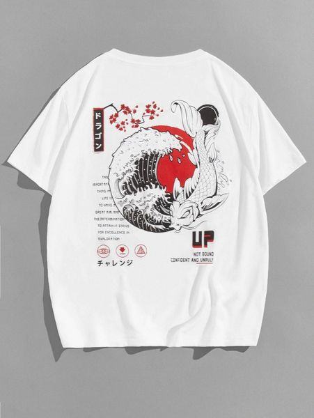 

men wave & japanese letter graphic tee w8cr#, White;black
