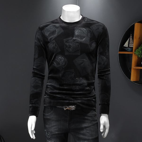 

men's t shirts 2023 luxury print golden velvet turtleneck t-shirts winter plush thicken keep warm bottoming casual streetwear men s-3x, White;black