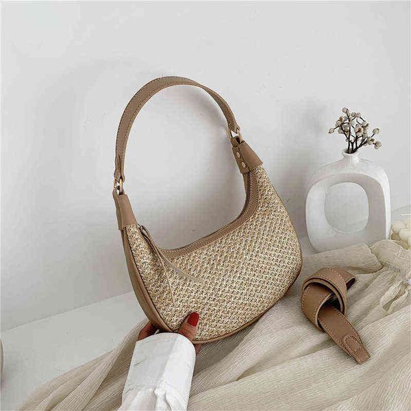 

personalized simple fashion straw pillow bag summer beach one shoulder portable vacation woven armpit