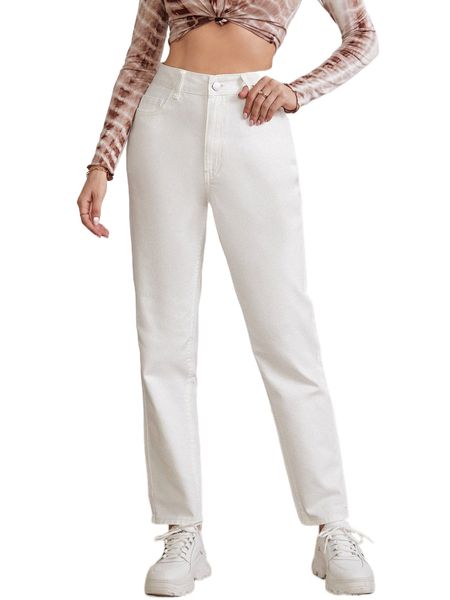 

zipper fly straight leg jeans j61v#, Blue
