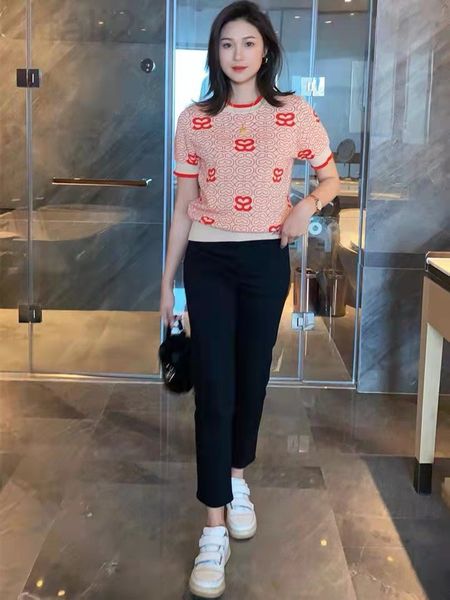 

women's sweaters designer 2022 spring new niche design short sleeve jacquard t-shirt women's loose and versatile slim fit round ne, White;black