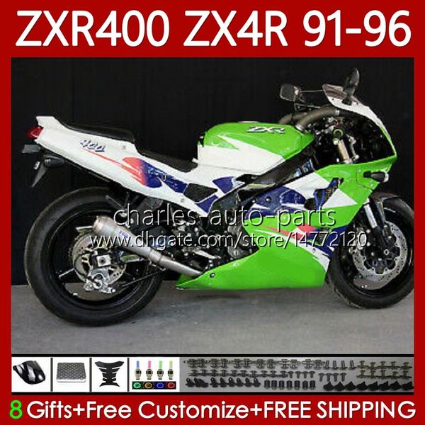 Grün-weiße ABS-Karosserie für KAWASAKI NINJA ZXR 400 CC 400CC 1991 1992 1993 1994 1995 1996 Verkleidung 138 Nr. 64 ZX4R ZXR-400 Karosserie ZX 4R ZXR400 91 92 93 94 95 96 Verkleidungsset