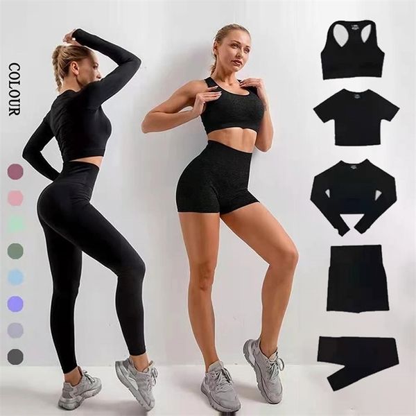 

seamless yoga set workout clothes for women outfit tracksuit sport suit leggings fitness gym clothing sportswear 220317, Gray