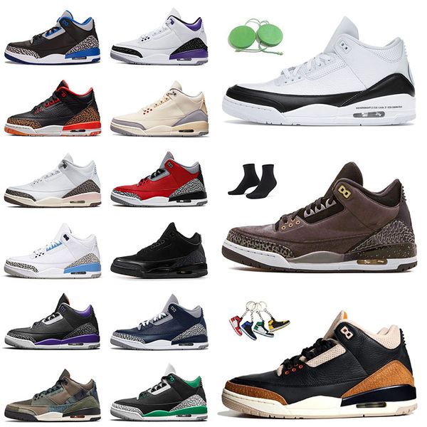 

jumpman 3 original casual shoes 3s patchwork designer sneaker dark iris cardinal red cool grey desert elephant pine green sports women train, Black