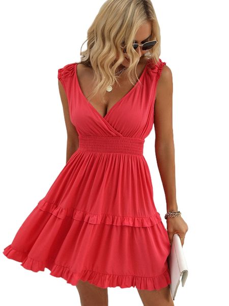 

shirred ruffle hem a-line dress n0g4#, Black;gray