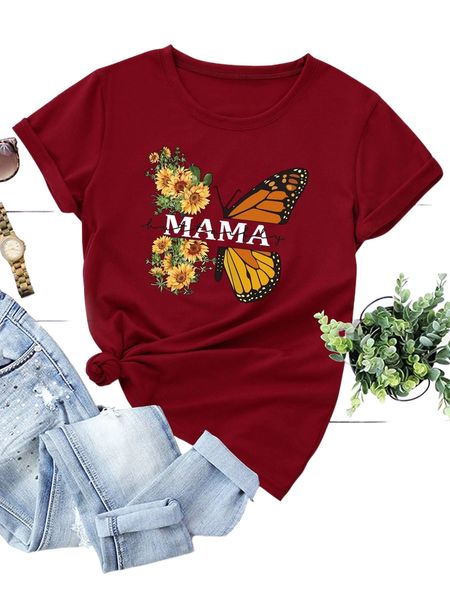 

1pc butterfly & letter graphic tee g8ql#, White
