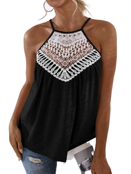 

guipure lace detail halter q7sx#, White