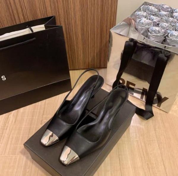 

women's metal square toe sandals patent leather thin high heel, Black