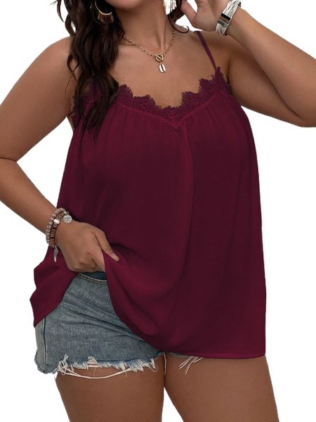 

plus contrast eyelash lace cami s0hp#, Black