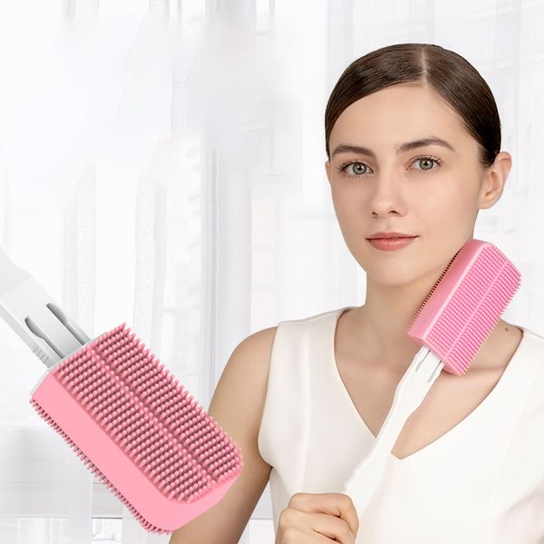 

double soft silicone side face cleaning massage item usb rechargeable vibration exfoliating tool long handle body back deep cleasning brush