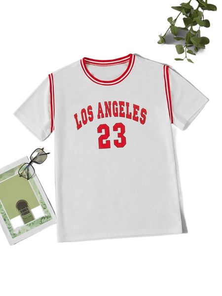 

men letter graphic contrast striped trim 2 in 1 tee v1za#, White;black