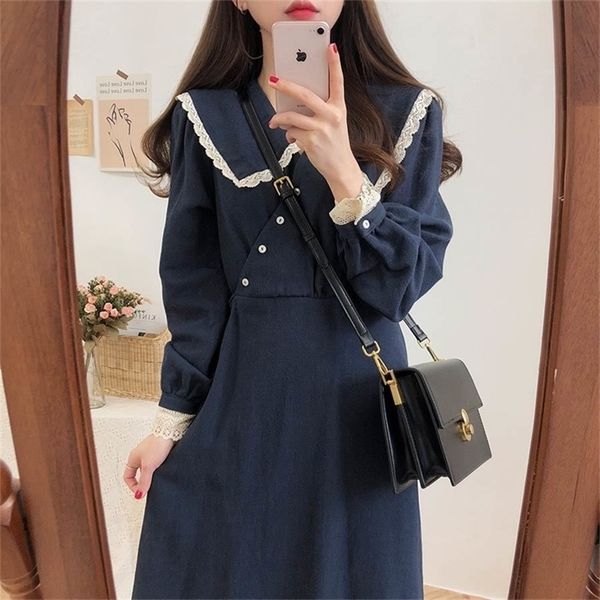 

new s-xl spring robe lace girls casual boho ol casual blue long sleeve women dresses female dress braces robe femme vestido lj200824, Black;gray