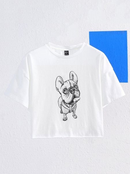 

x courtnaysketches drop shoulder dog print j6vs#, White