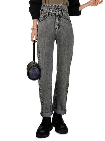 

dazy high waist grommet detail straight leg jeans 53ih#, Blue
