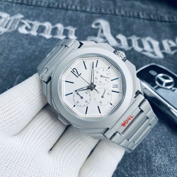 

mens quartz chronograph watch grey titanium case grey black blue, Slivery;brown